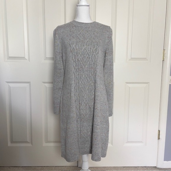 Talbots Women's Large Gray Tweed Sweater‎ Dress Long Sleeve Knee Length Winter - Picture 2 of 8